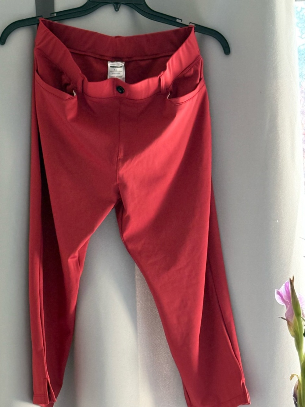 Rust Red Stretch Capri Pants Split On Side of Pant Legs (COMFORT)